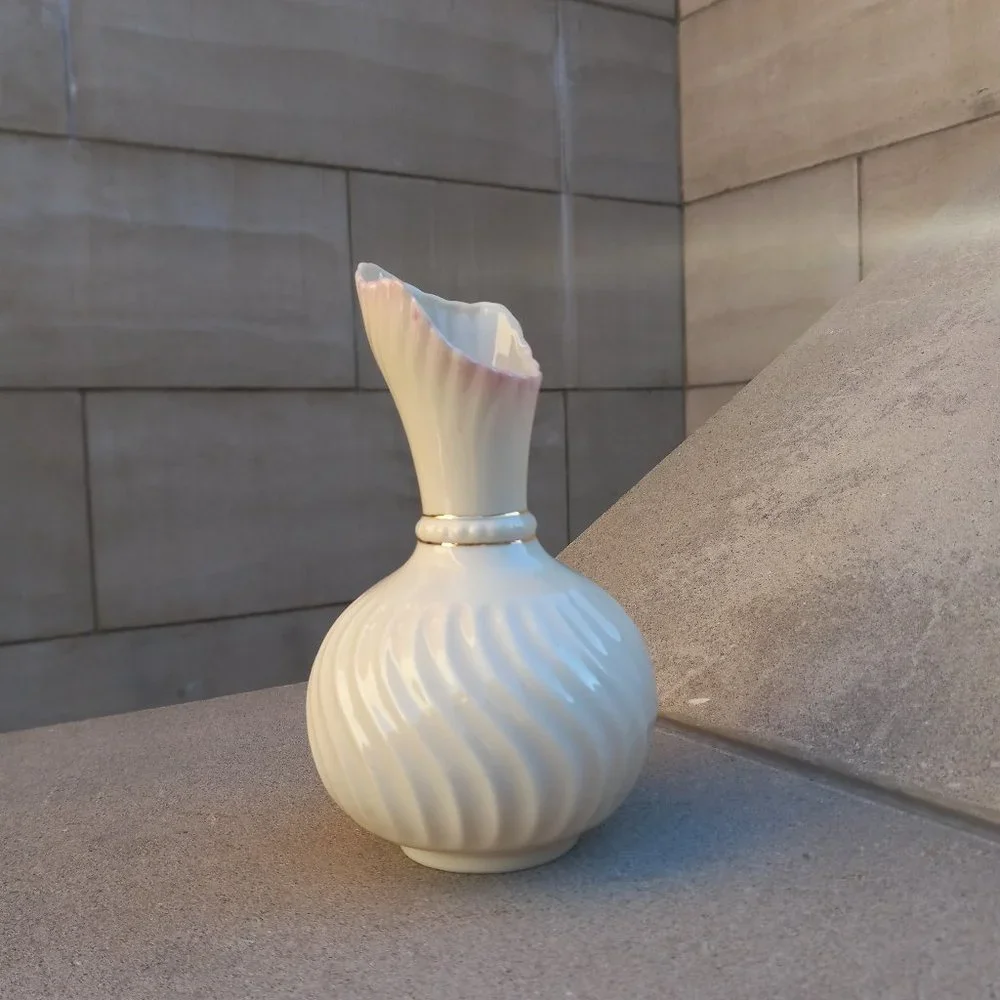 BELLEEK Pink Scroll Bud Vase 1980-1992 7th Gen Mark